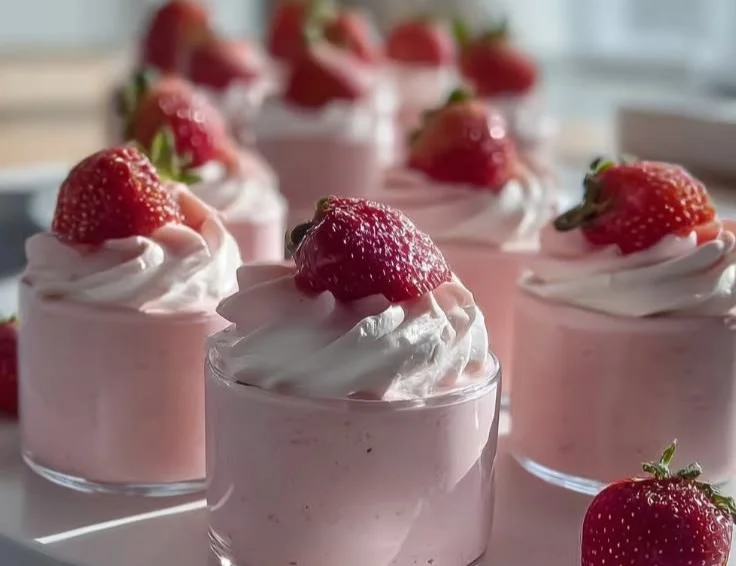 Delicious 3 ingredient strawberry mousse served in a glass