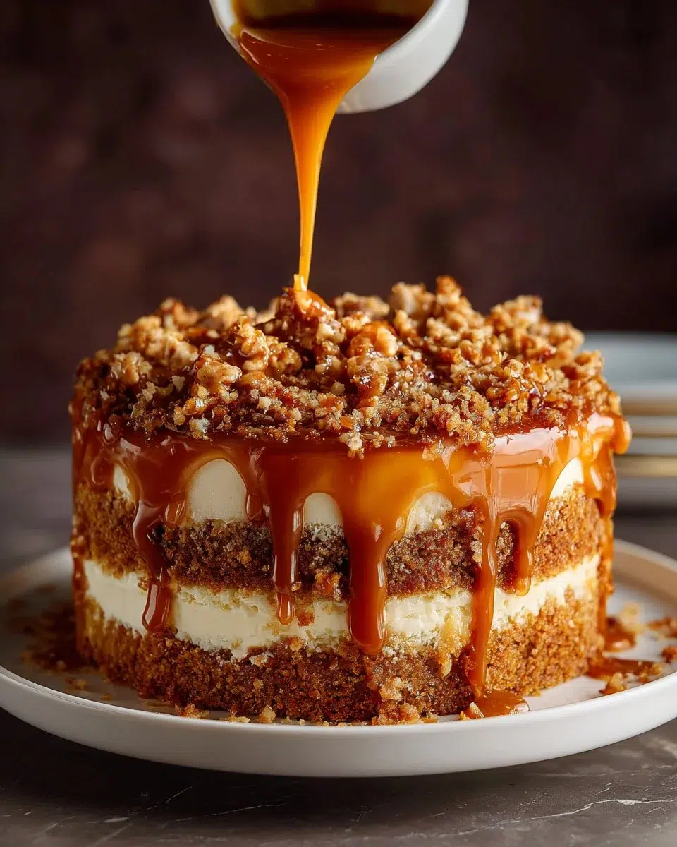 Delicious Caramel Crunch Cake with rich caramel and crispy toppings
