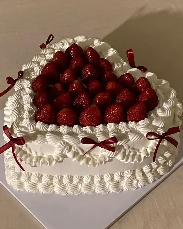 Coquette Cake topped with fresh strawberries, a delightful dessert option.