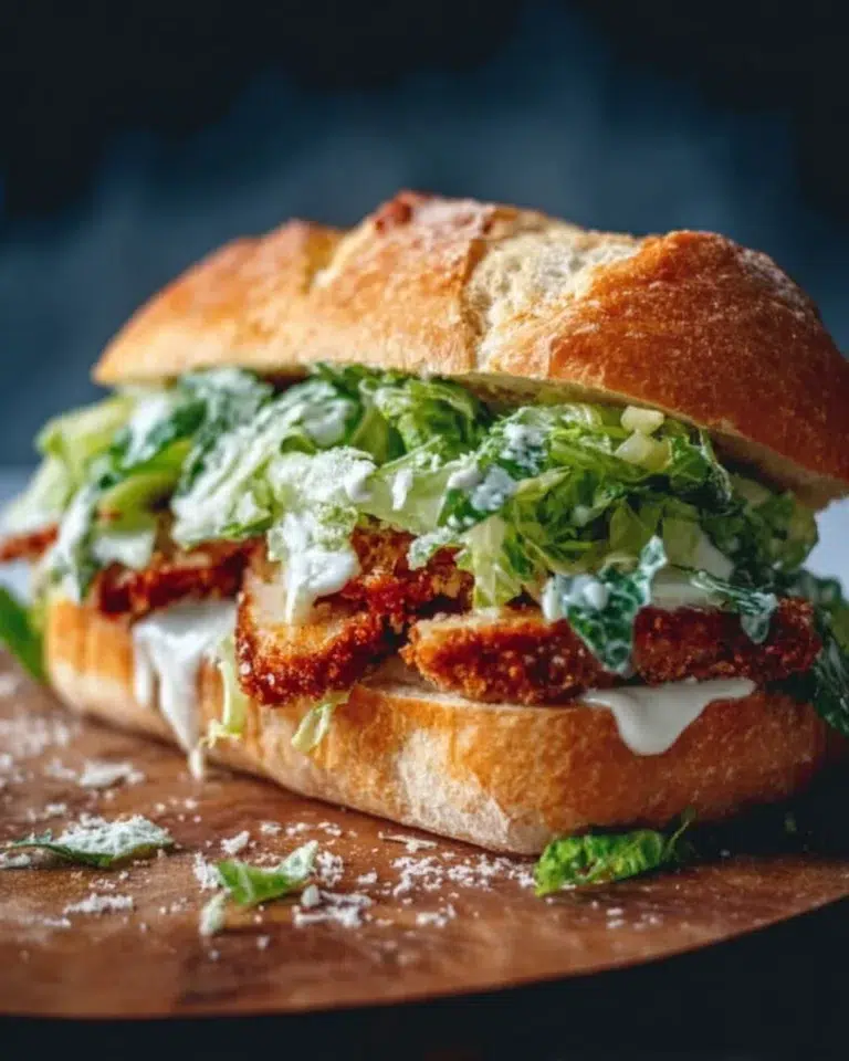 Delicious Crispy Chicken Caesar Sandwich with fresh ingredients and Caesar dressing