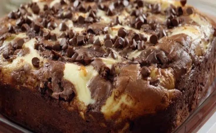 Slice of Earthquake Cake with chocolate and cream cheese topping