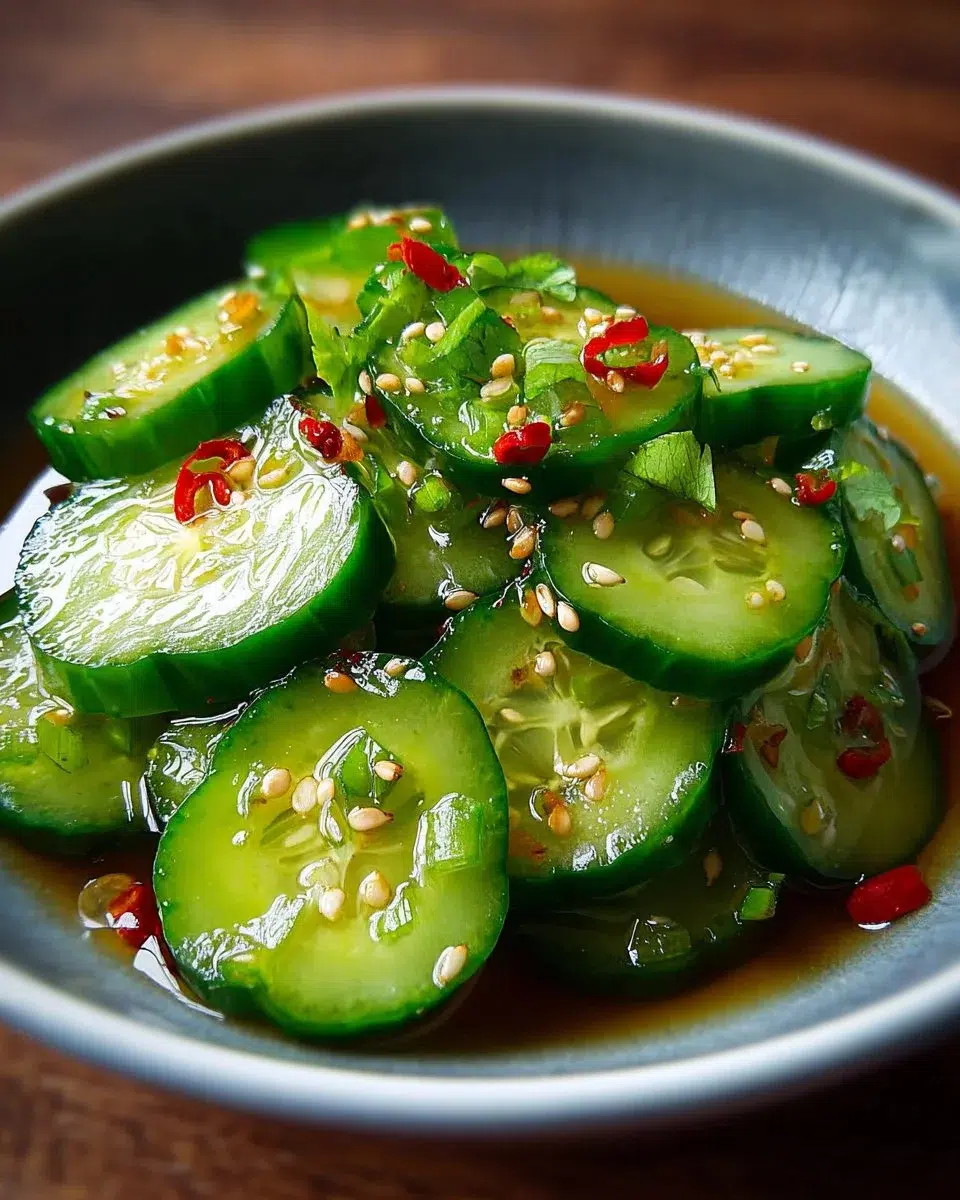 Fresh Easy Asian Cucumber Salad with sesame dressing and herbs