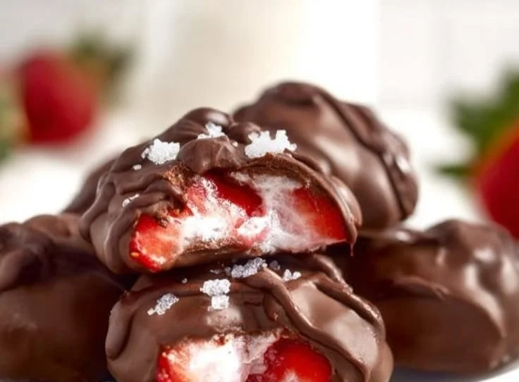 Frozen strawberry yogurt clusters served in a bowl with fresh strawberries