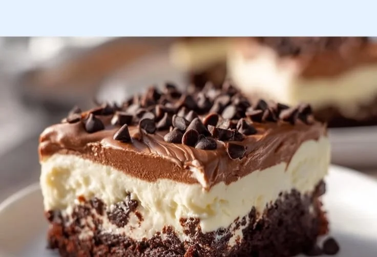 Decadent Keto Earthquake Cake topped with cream cheese and chocolate.