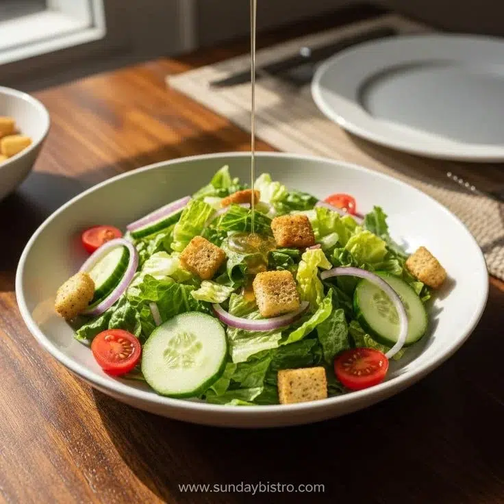 Classic house salad recipe with fresh ingredients and vibrant colors
