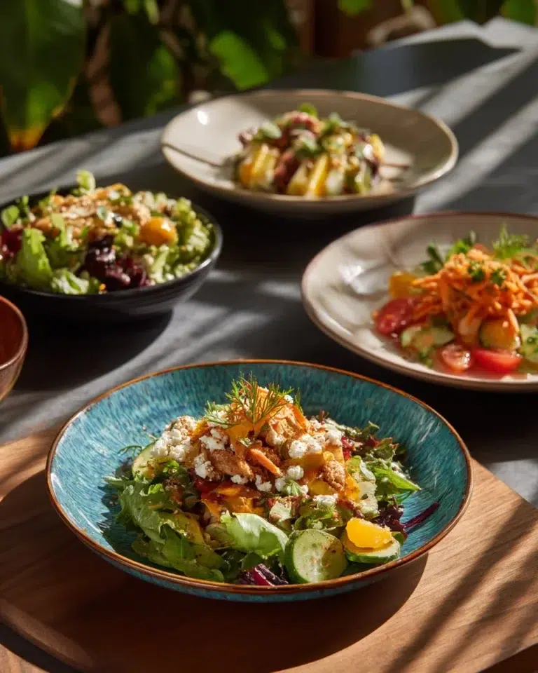 A colorful spring salad with fresh vegetables and greens for healthy meals.