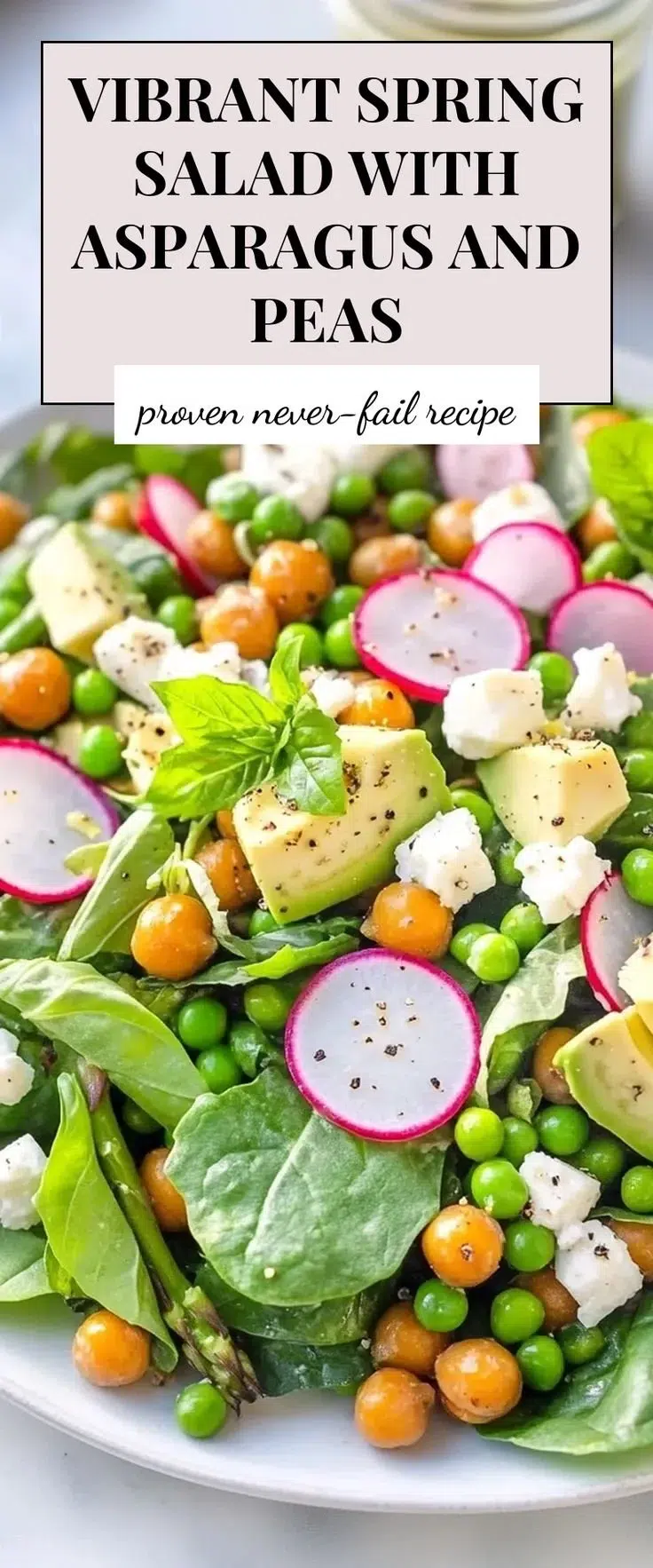 Colorful and fresh vibrant spring salad with seasonal vegetables and dressing