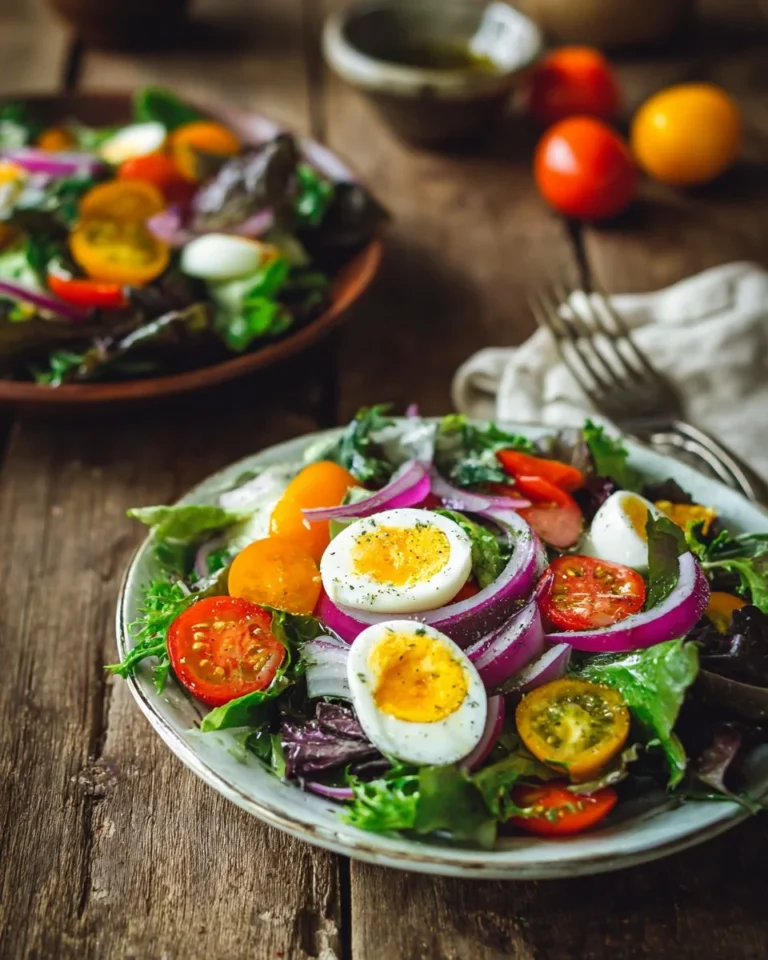 A vibrant spring salad featuring fresh greens and colorful vegetables